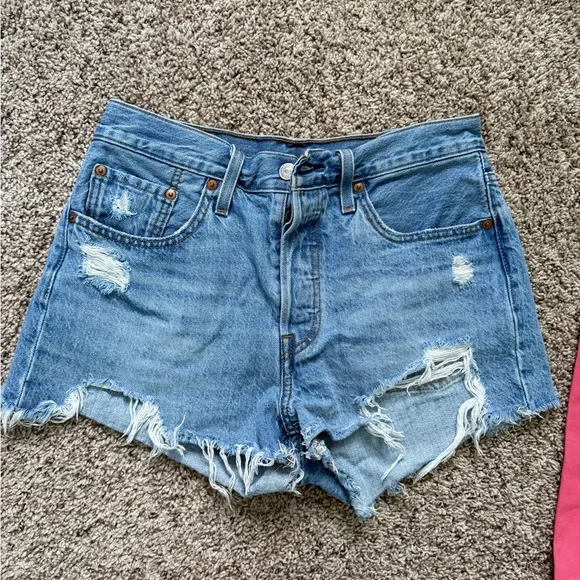 Levi's Blue Distressed Jean Shorts - Picture 1 of 4